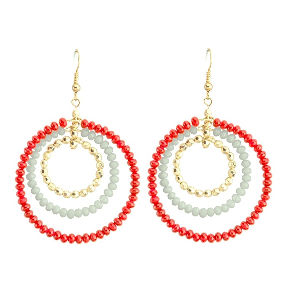 Triple Hoop Earrings (red/grey)